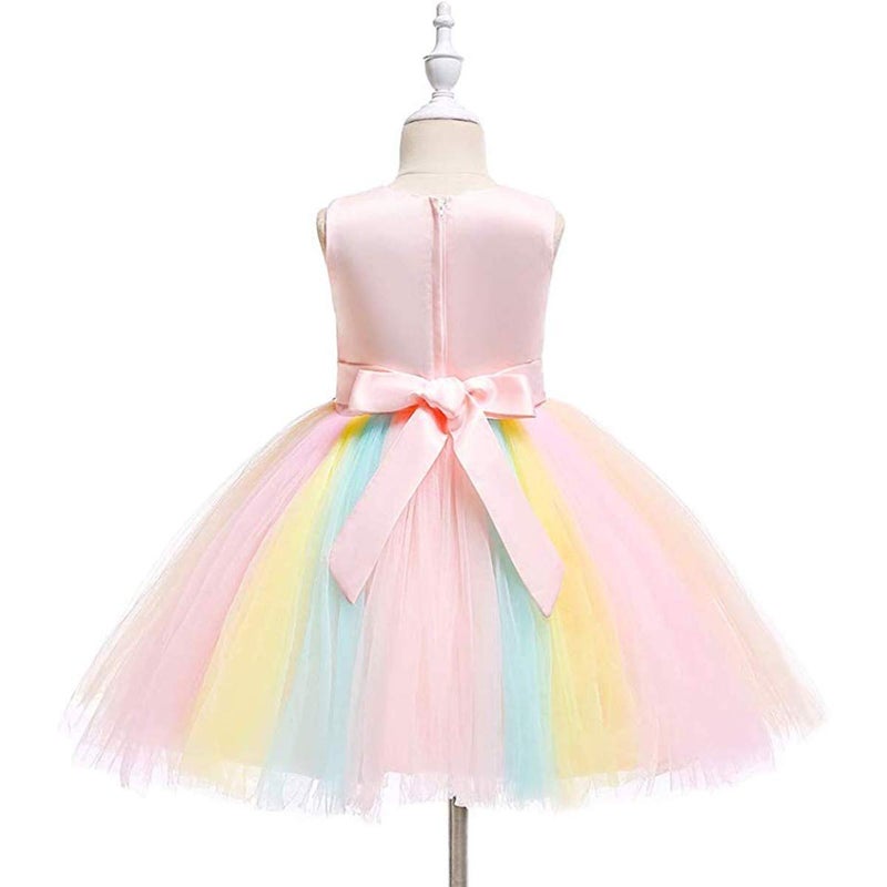 HIHCBF Halloween Costume Unicorn Birthday Dress Pageant Rainbow Party Tutu Dresses Flower Evening Gowns Carnival Dress Up Outfit Multicolored 8-9T - Image 3
